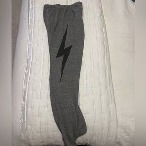 grey aviator nation sweatpants with lightning bolt on the side size small